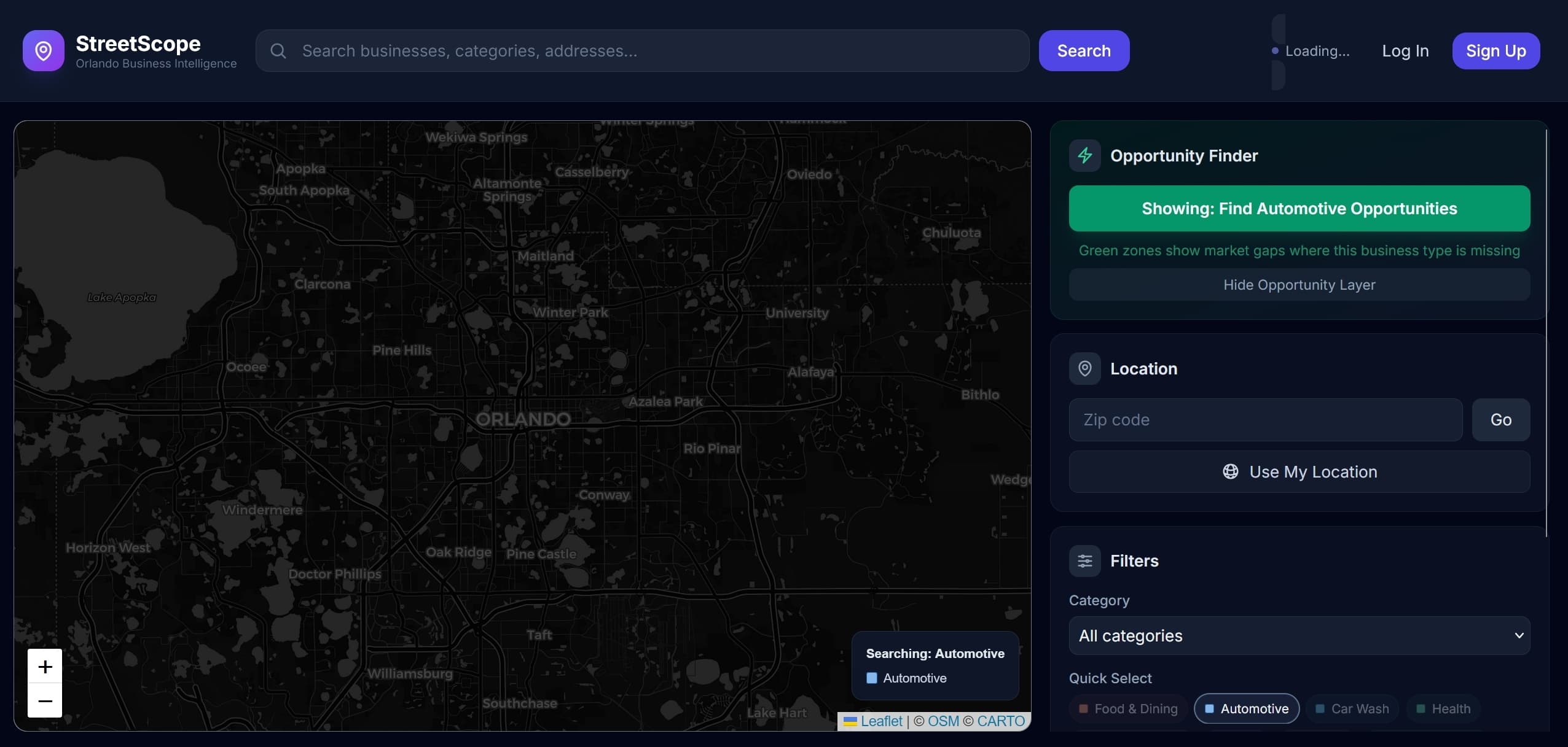 StreetScope — Orlando Business Intelligence with opportunity finder map